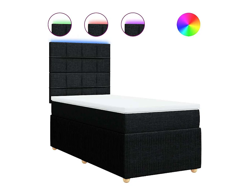 Cama box spring con colchón tela negro 90x200 cm