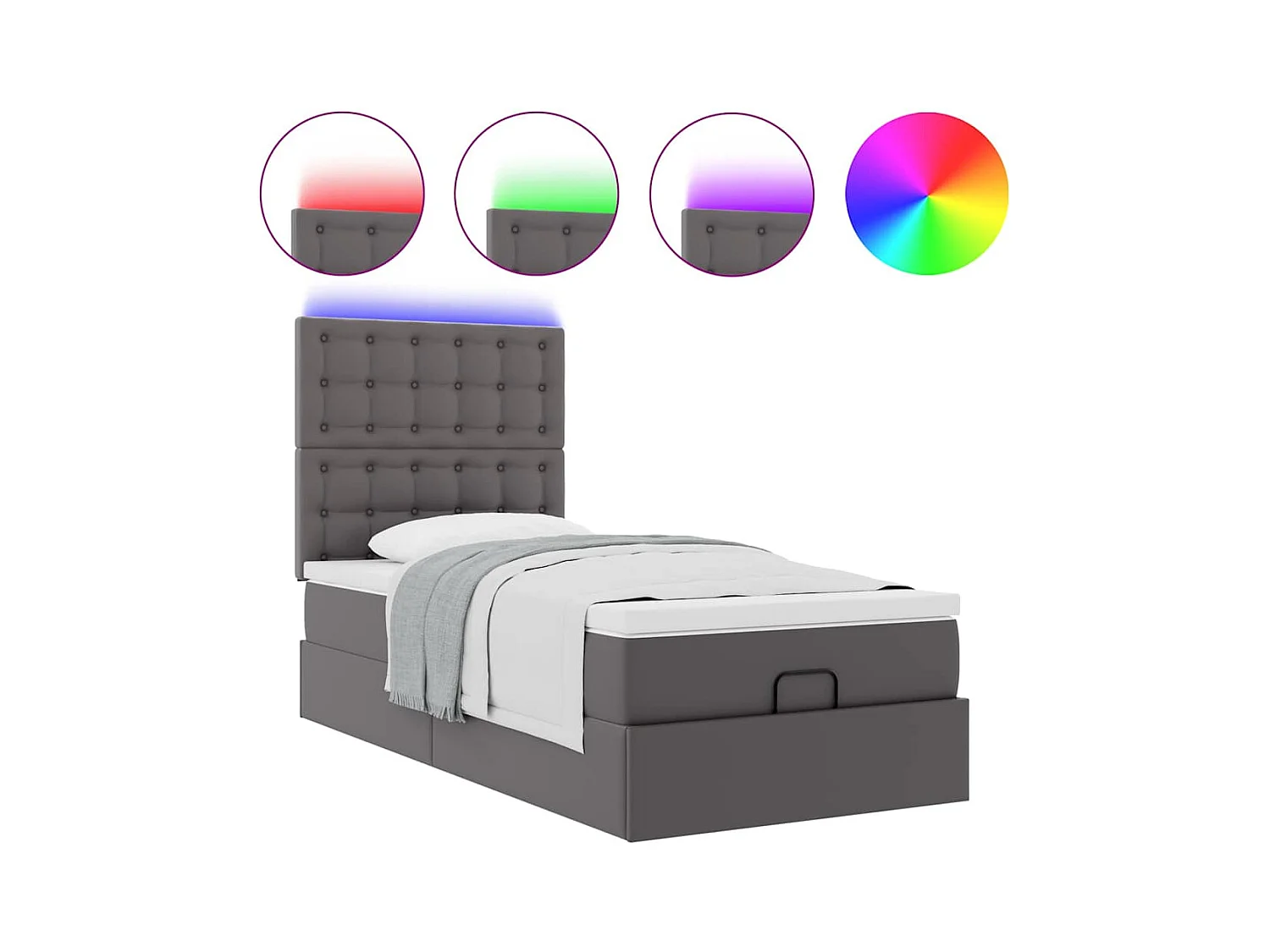 Cadre de lit ottoman avec matelas gris 90x200 cm similicuir