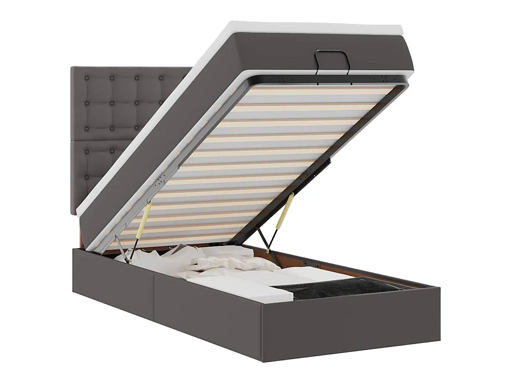 moldura de cama síriaXL otomana com colchão cinza 90x200cm couro falso