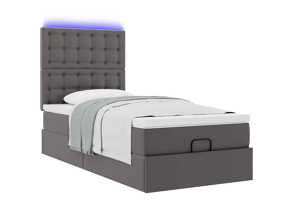 moldura de cama síriaXL otomana com colchão cinza 90x200cm couro falso