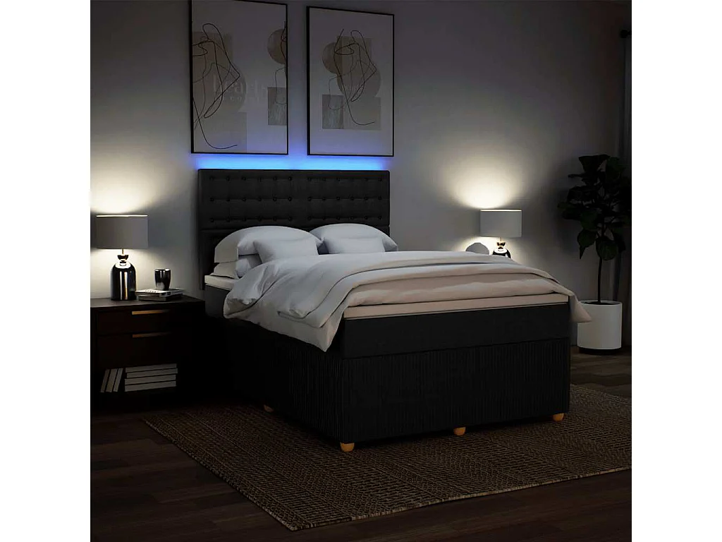 Sommier à lattes de lit avec matelas Noir 160x200 cm Tissu