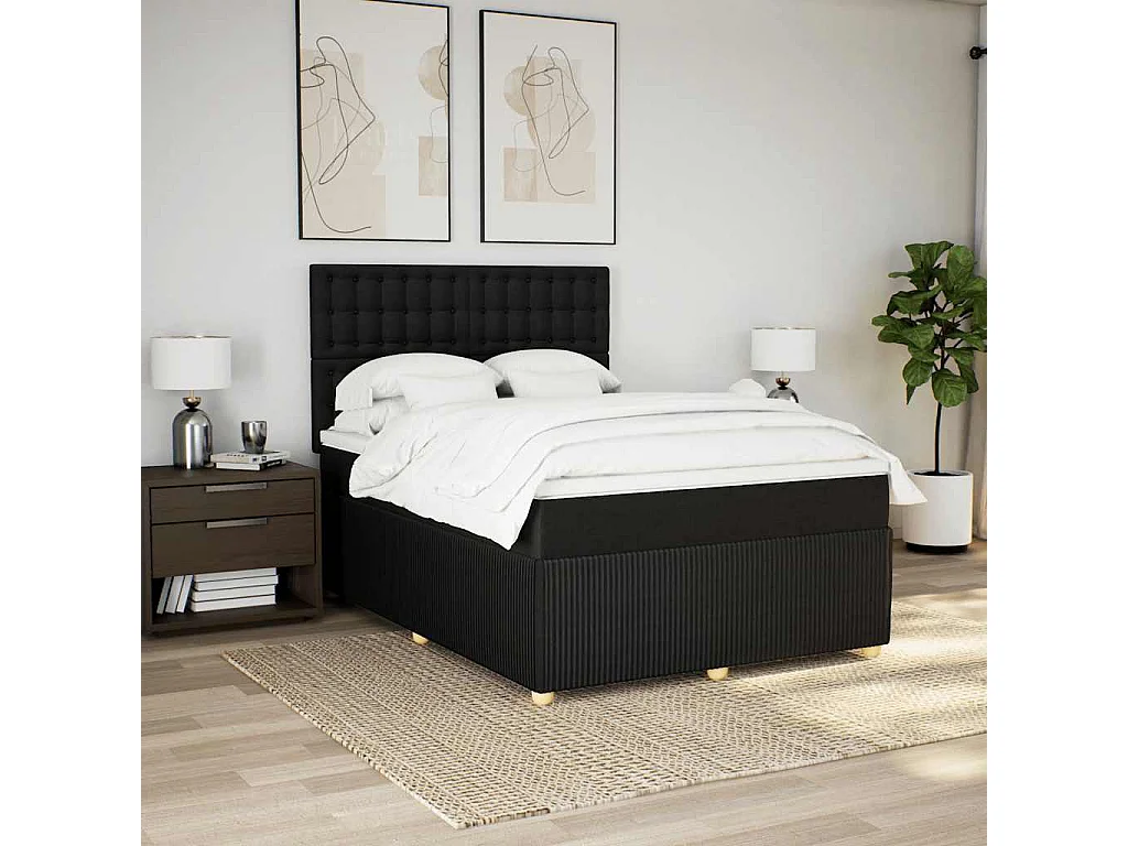 Giroletto a Molle con Materasso Nero 160x200 cm in Tessuto