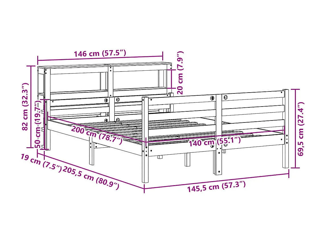 Cadre de lit avec tête de lit sans matelas blanc 140x200 cm