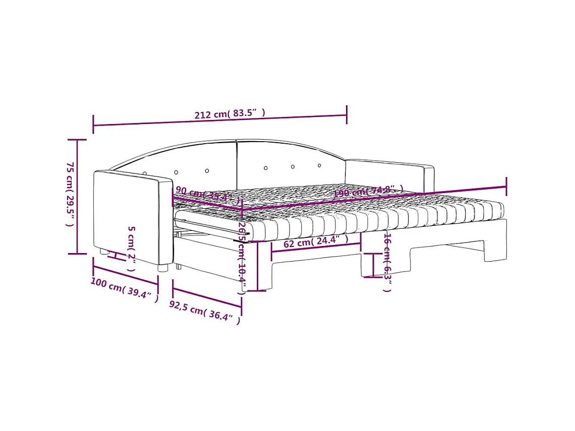 Tagesbett Ausziehbar mit Matratzen Dunkelgrau 90x190 cm Samt