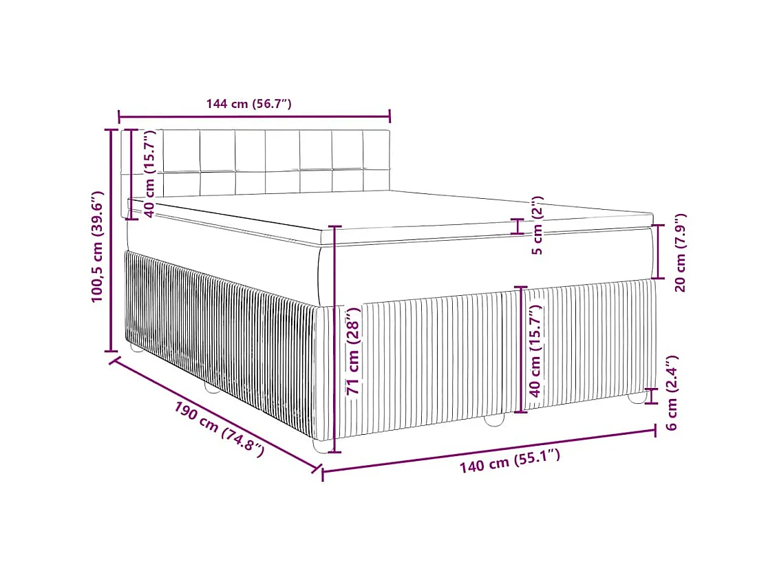 Sommier à lattes de lit et matelas bleu 140x190 cm velours