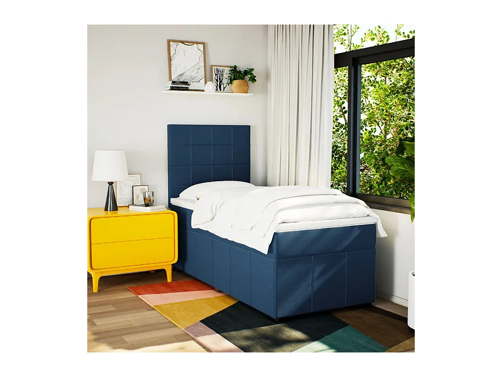 Sommier à lattes de lit avec matelas Bleu 100x200 cm Tissu
