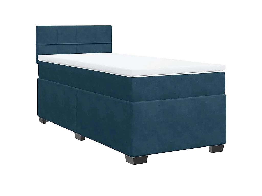 Cama box spring con colchón terciopelo azul oscuro 90x200 cm