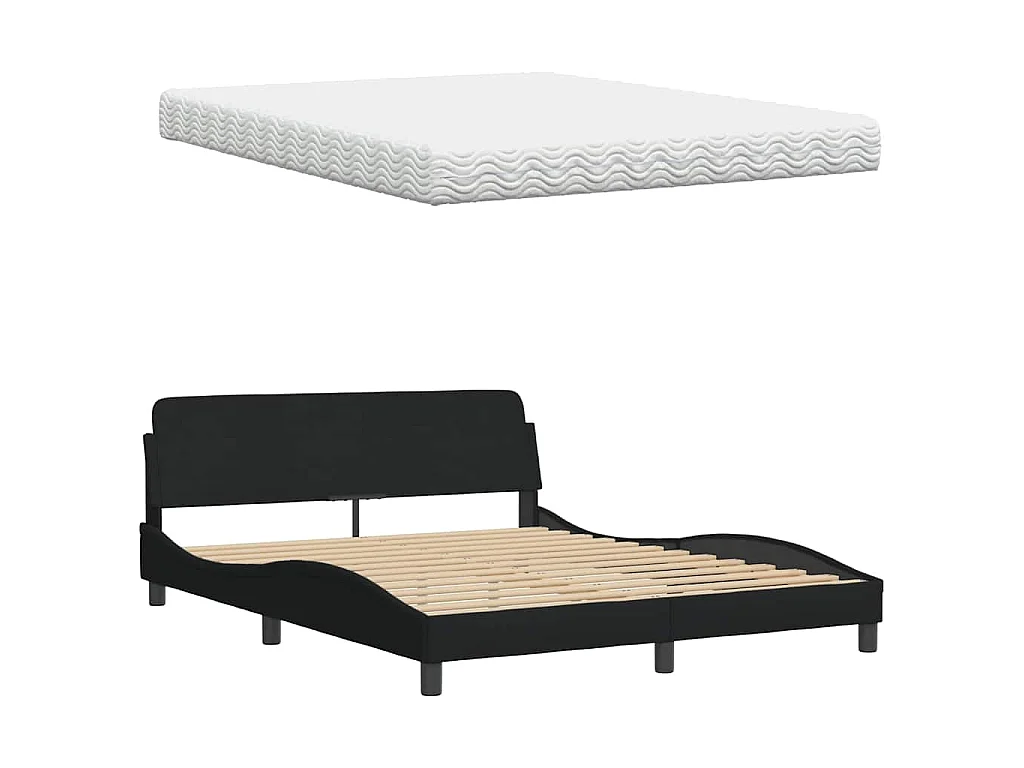 Lit avec matelas Hanko noir 160x200 cm tissu
