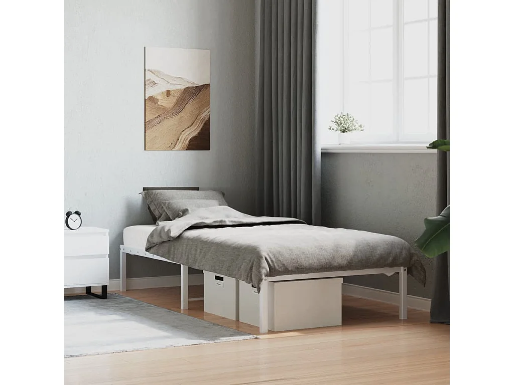 Cadre de lit métal sans matelas blanc 90x190 cm