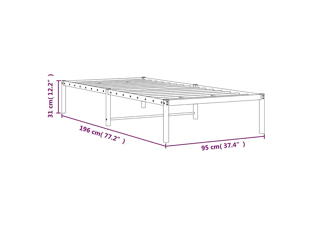Cadre de lit métal sans matelas blanc 90x190 cm
