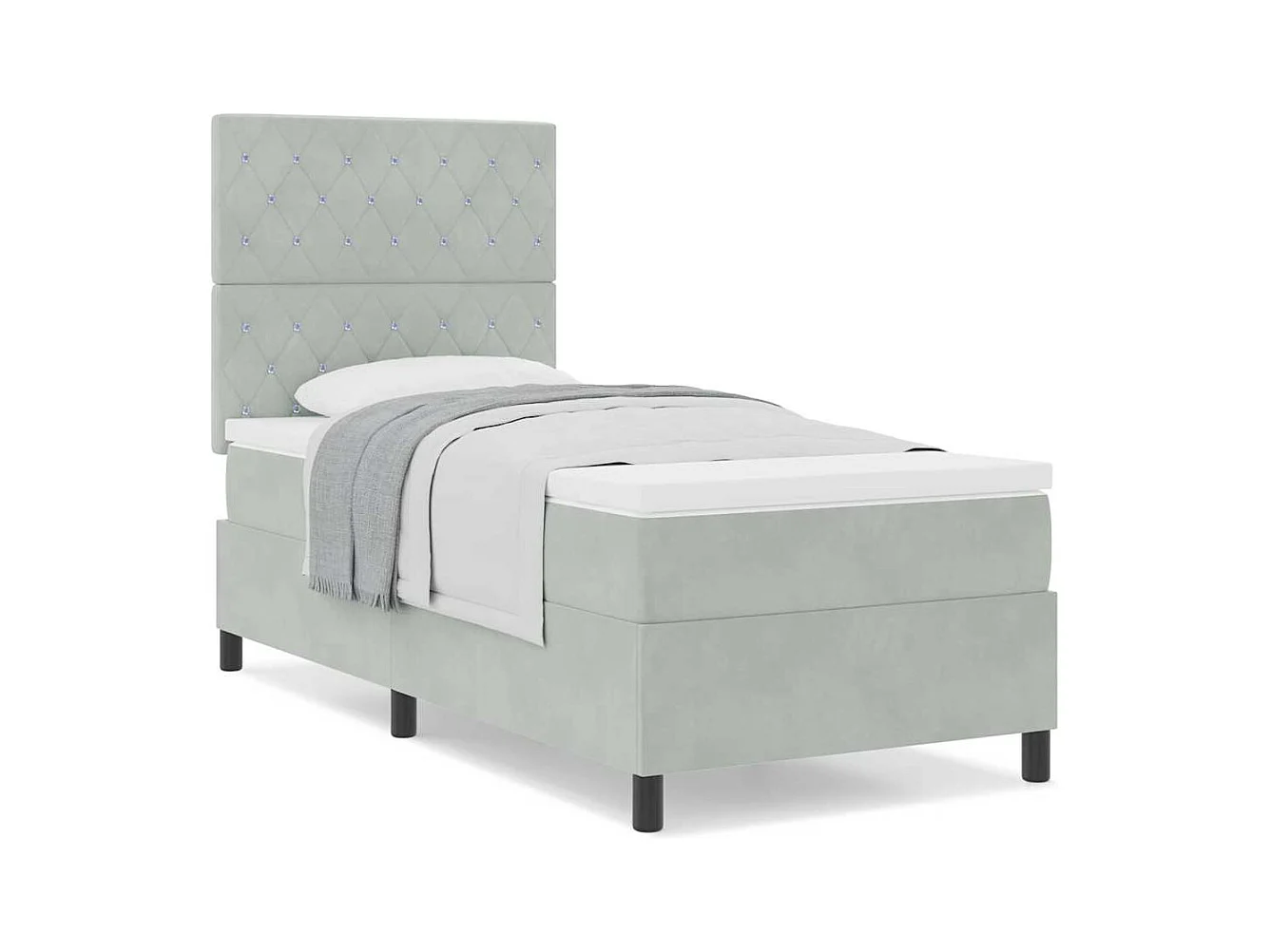 Letto a molle con materasso Grigio chiaro 90 x 200 cm Velluto