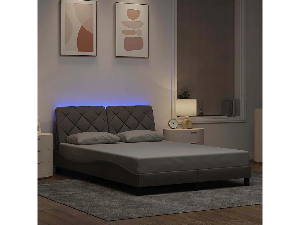 Bedframe met LED zonder matras 140x190 cm stof taupe