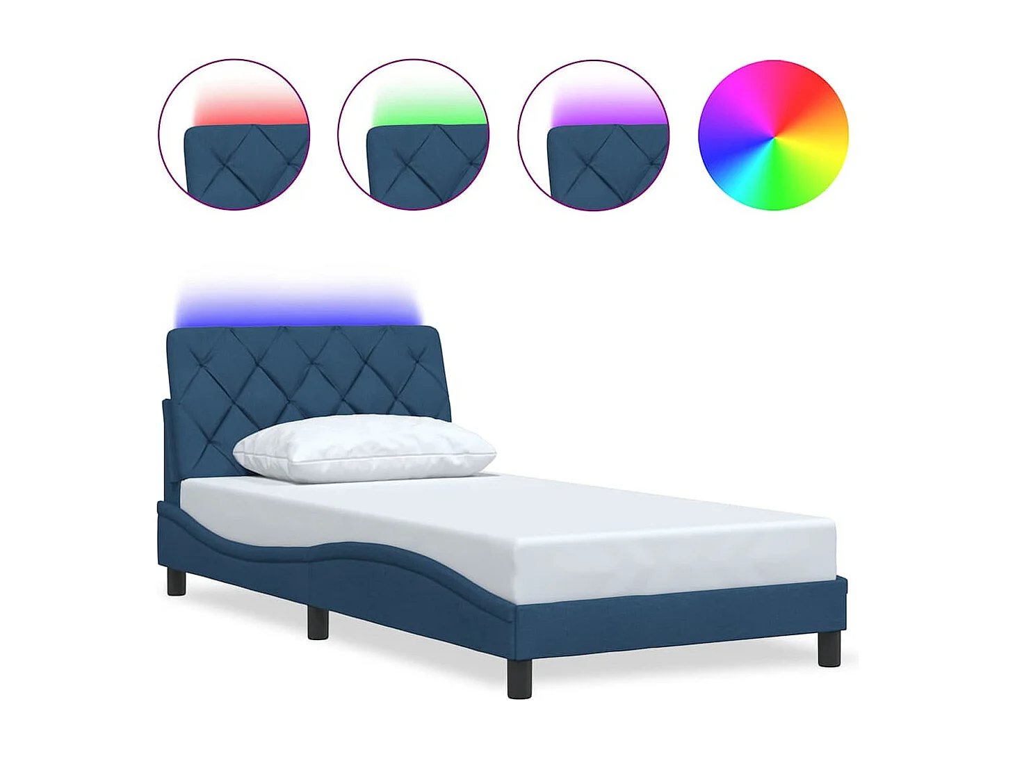 Bettgestell mit LED ohne Matratze Blau 100x200 cm Stoff