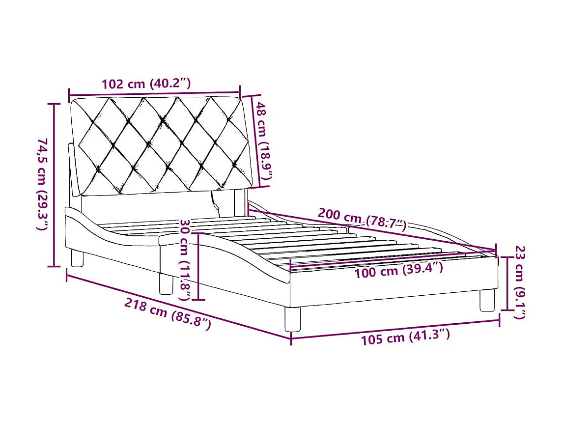 Bettgestell mit LED ohne Matratze Blau 100x200 cm Stoff