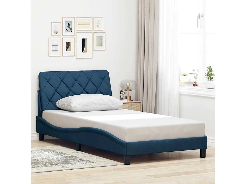 Bettgestell mit LED ohne Matratze Blau 100x200 cm Stoff
