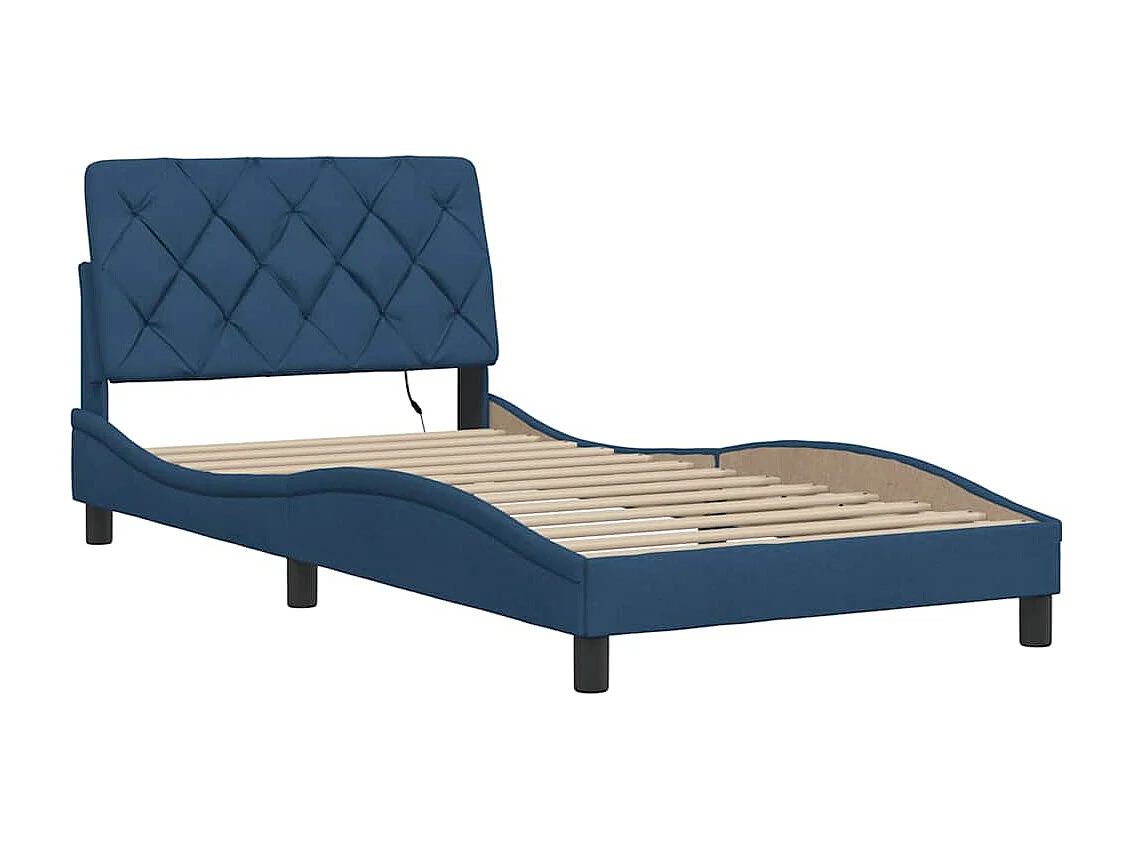 Bettgestell mit LED ohne Matratze Blau 100x200 cm Stoff