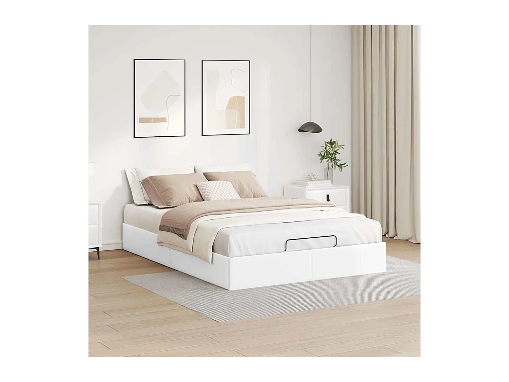 Cadre de lit ottoman sans matelas blanc 140x190 cm similicuir