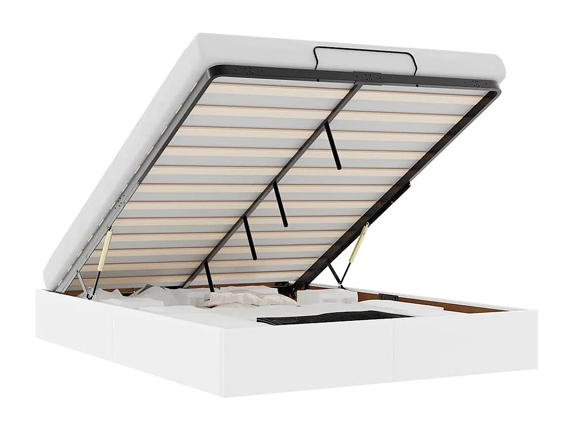 Cadre de lit ottoman sans matelas blanc 140x190 cm similicuir