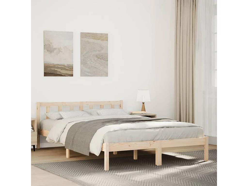 Cadre de lit extra long sans matelas 140x220 cm bois massif pin