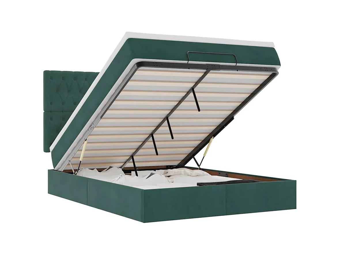 Cadre de lit ottoman avec matelas vert foncé 140x200 cm velours