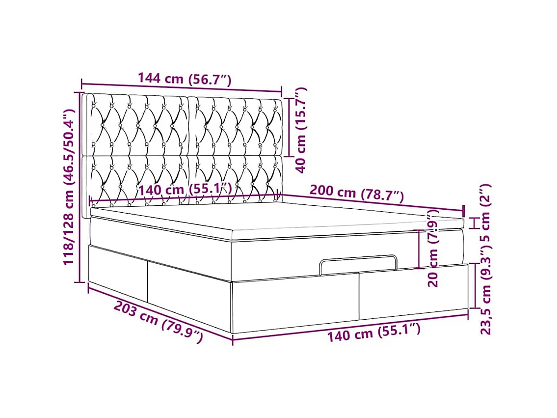 Cadre de lit ottoman avec matelas vert foncé 140x200 cm velours