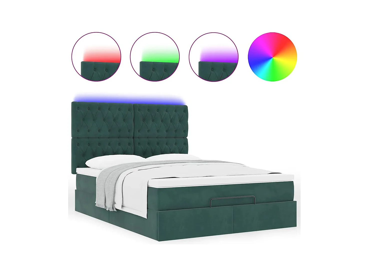 Cadre de lit ottoman avec matelas vert foncé 140x200 cm velours