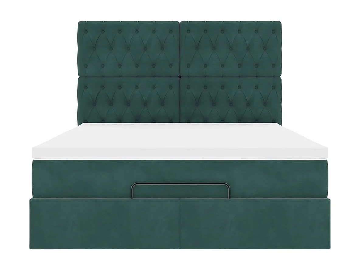 Cadre de lit ottoman avec matelas vert foncé 140x200 cm velours