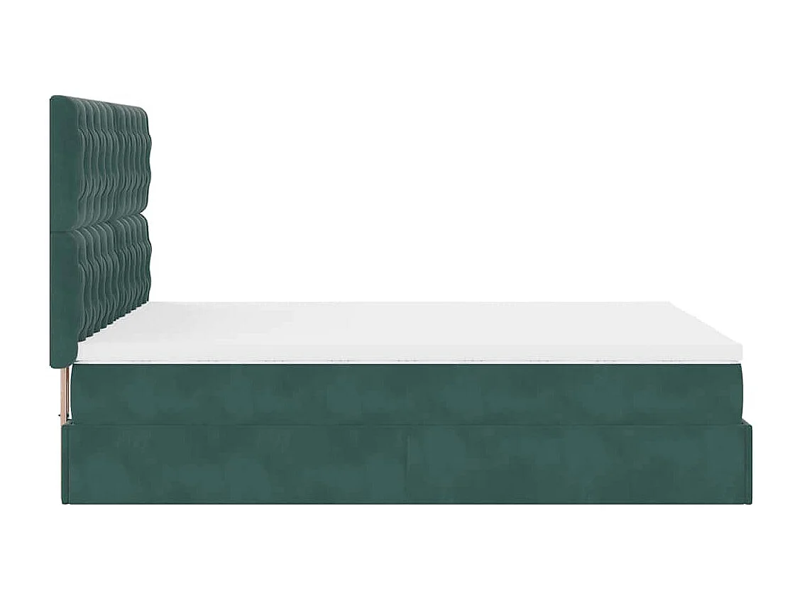 Cadre de lit ottoman avec matelas vert foncé 140x200 cm velours