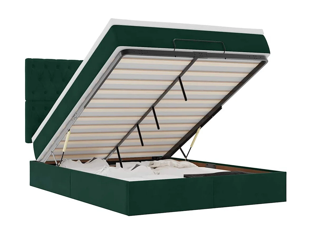 Ottoman-Bett mit Matratzen & LEDs Dunkelgrün 140x200 cm Samt
