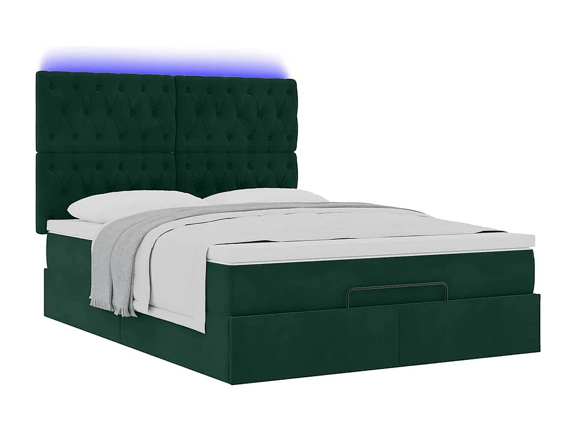 Ottoman-Bett mit Matratzen & LEDs Dunkelgrün 140x200 cm Samt