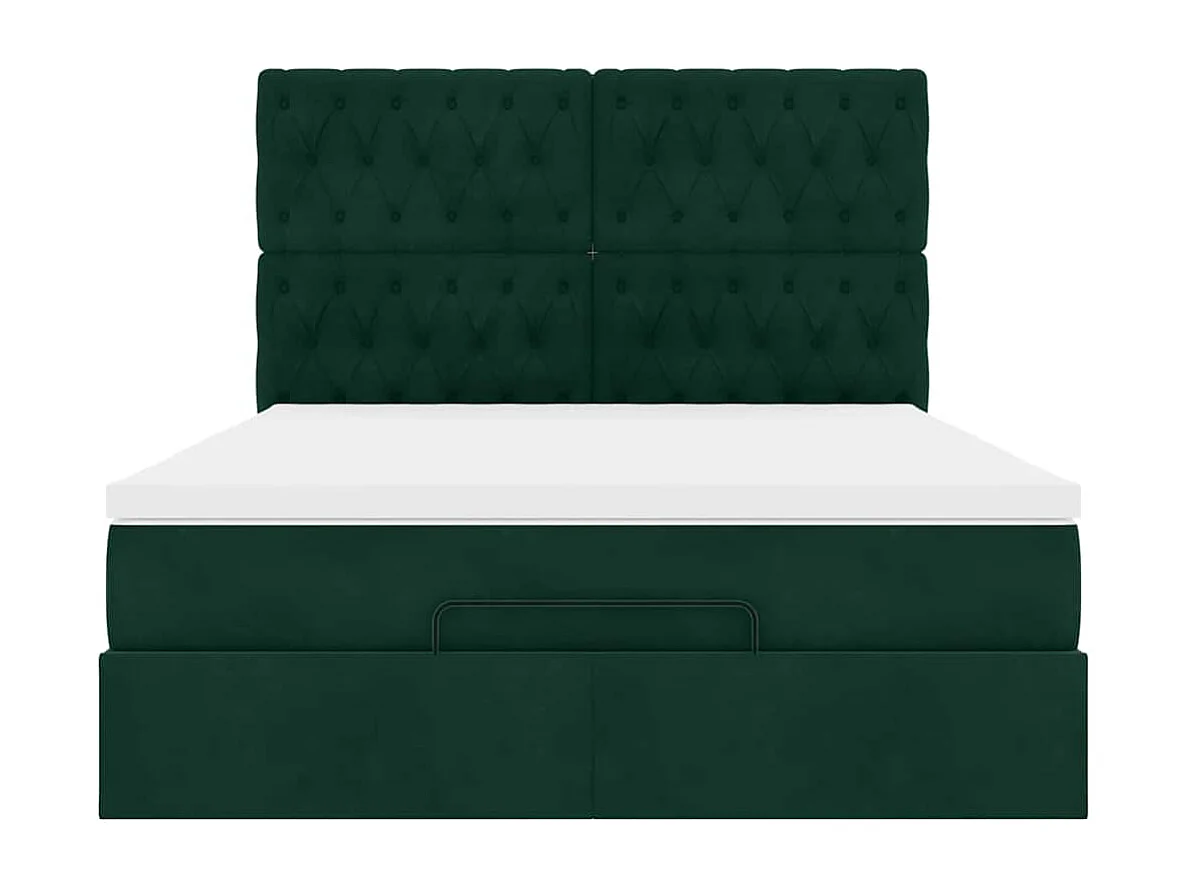 Ottoman-Bett mit Matratzen & LEDs Dunkelgrün 140x200 cm Samt