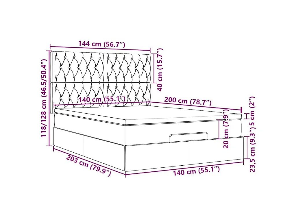 Ottoman-Bett mit Matratzen & LEDs Dunkelgrün 140x200 cm Samt