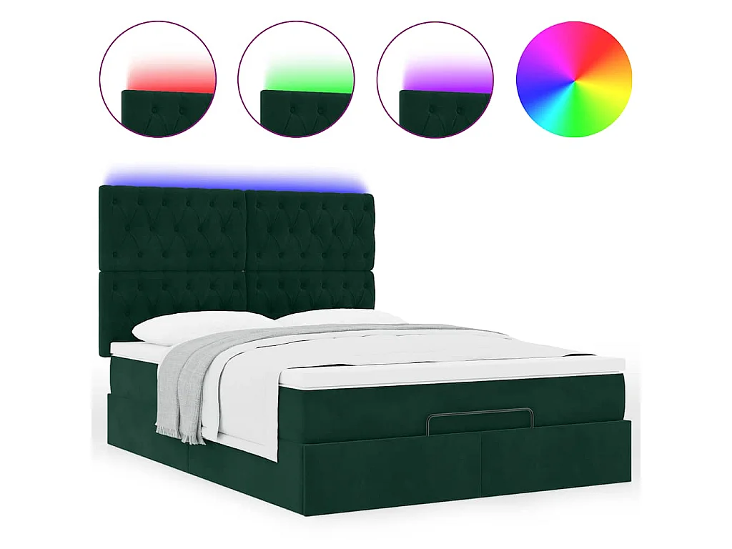 Ottoman-Bett mit Matratzen & LEDs Dunkelgrün 140x200 cm Samt