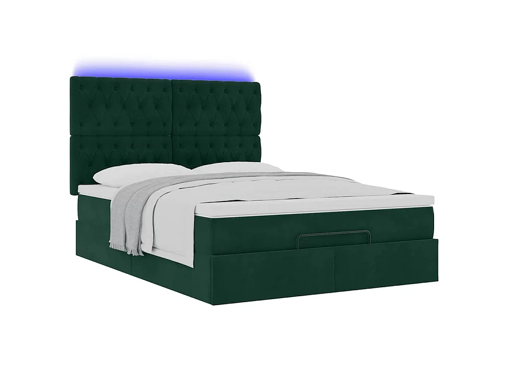 Ottoman-Bett mit Matratzen & LEDs Dunkelgrün 140x200 cm Samt