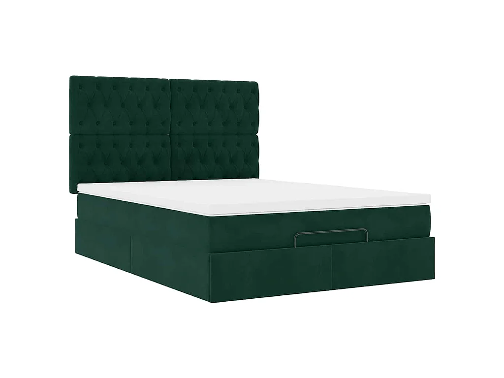 Ottoman-Bett mit Matratzen & LEDs Dunkelgrün 140x200 cm Samt