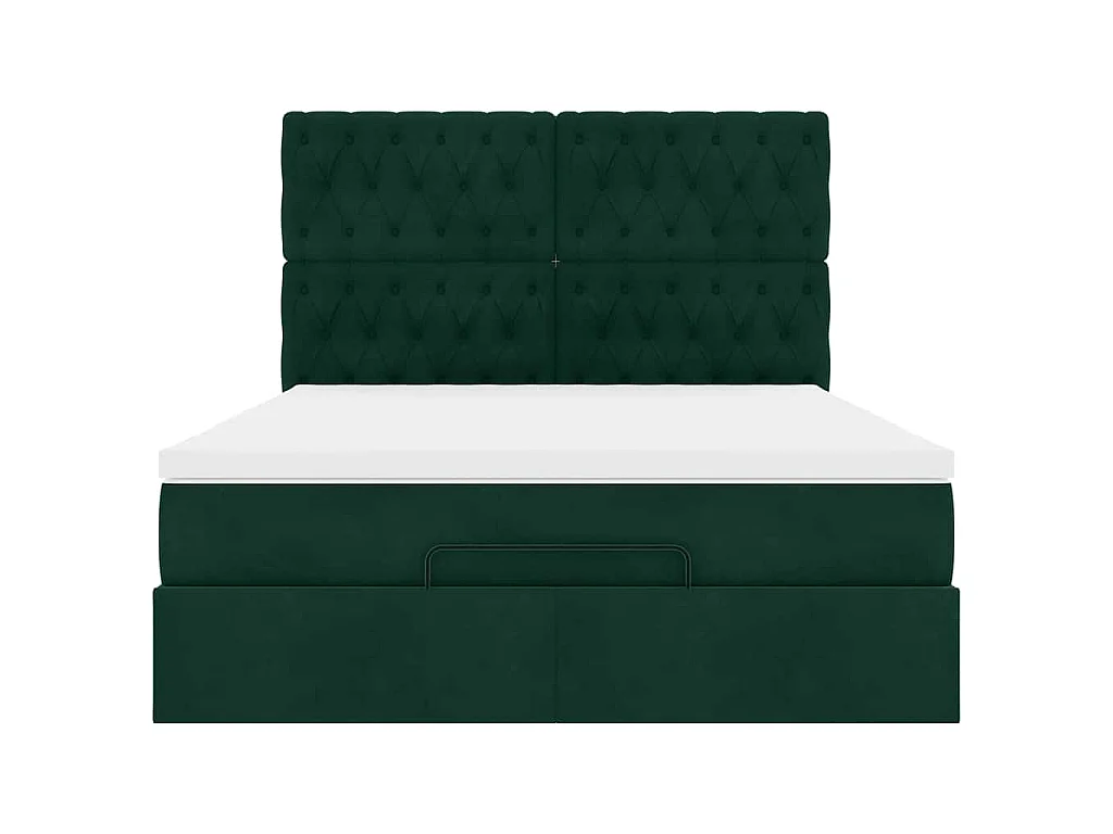 Ottoman-Bett mit Matratzen & LEDs Dunkelgrün 140x200 cm Samt