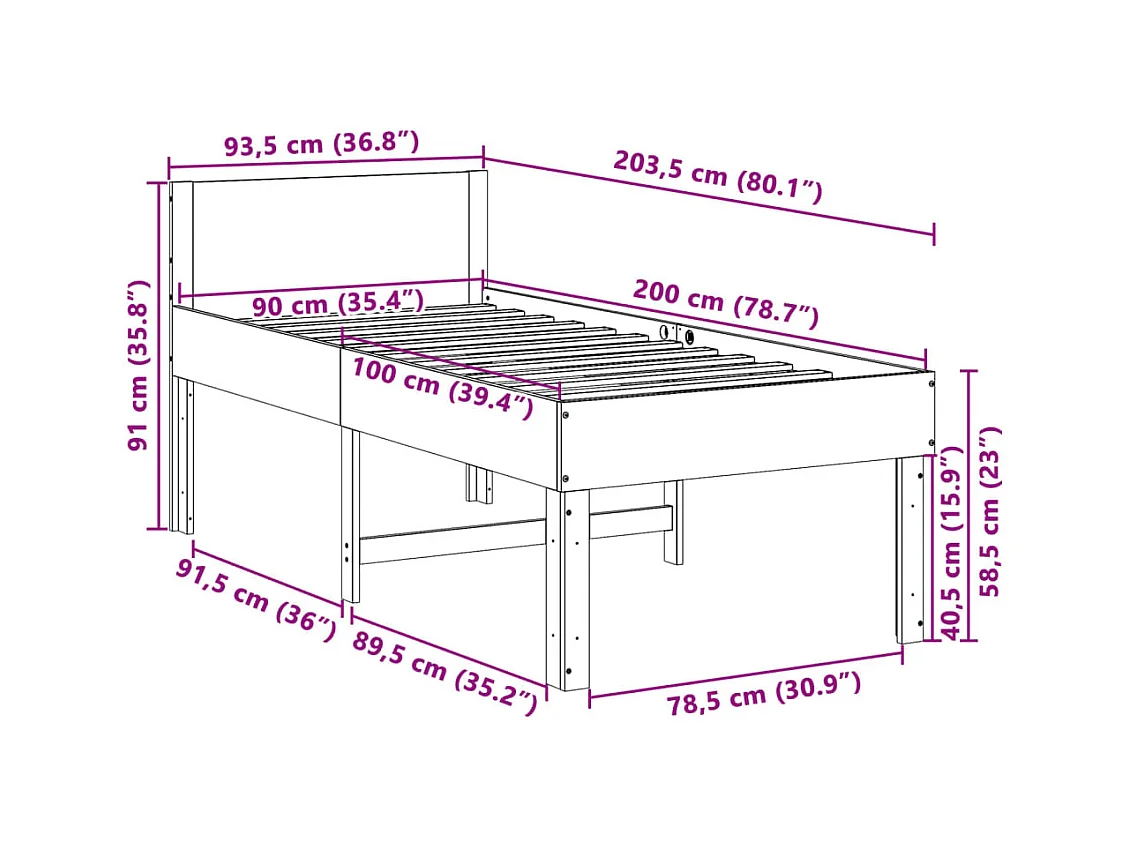 Massivholzbett ohne Matratze Weiß 90x200 cm Kiefernholz