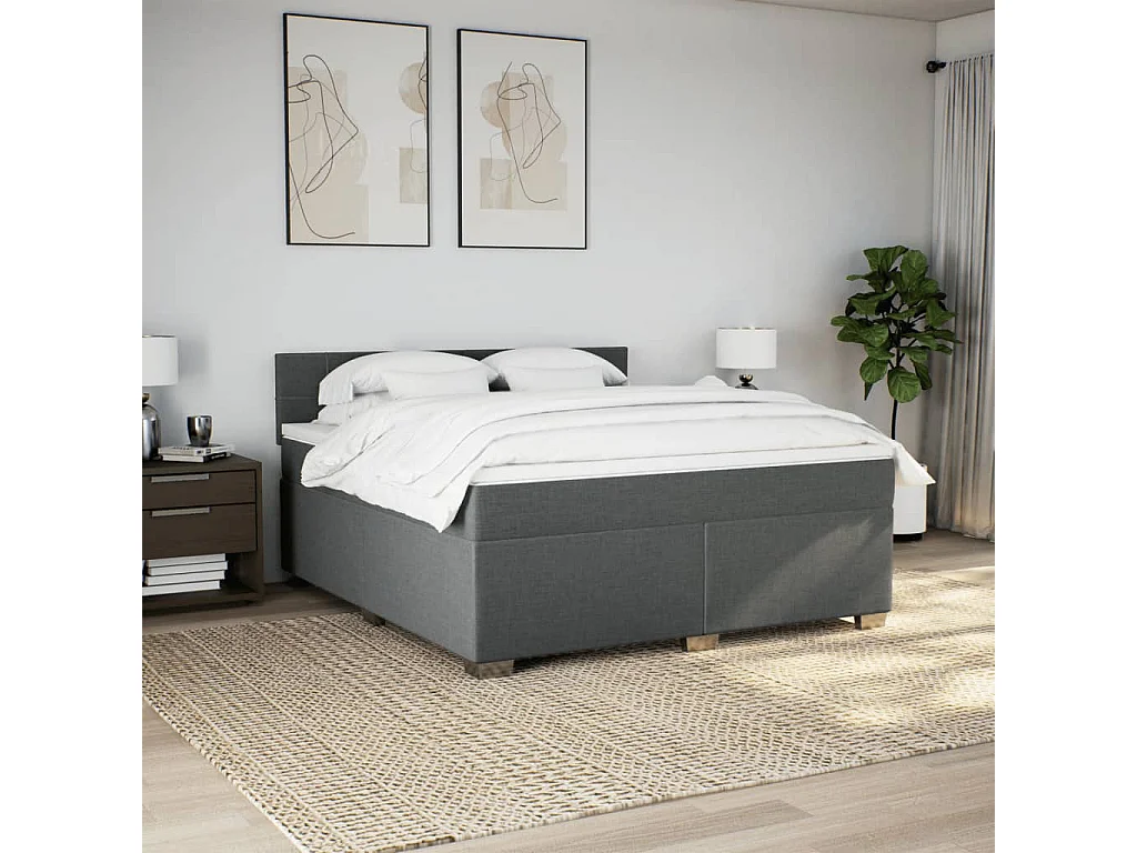 Boxspring met matras stof donkergrijs 180x200 cm