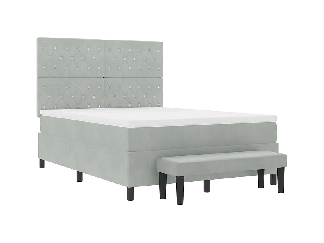 Cama Box com colchão Cinzento-claro 140 x 200 cm Veludo