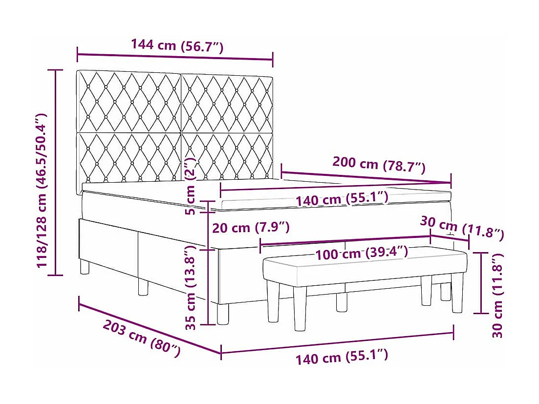 Boxspringbett mit Matratze Hellgrau 140 x 200 cm Samt