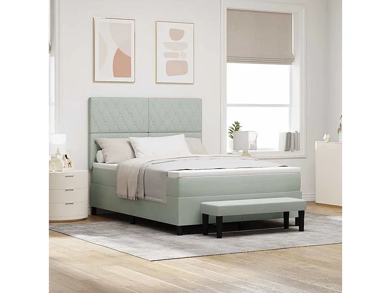 Letto a molle con materasso Grigio chiaro 140 x 200 cm Velluto