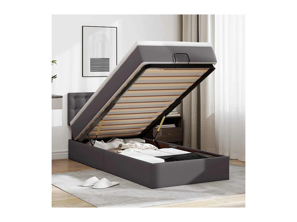 Ottoman bed met matrassen en LED's 90x200cm kunstleer grijs