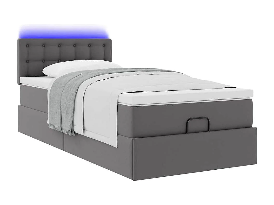 Ottoman bed met matrassen en LED's 90x200cm kunstleer grijs