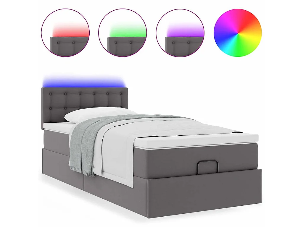 Struttura Letto Pouf con Materasso Grigio 90x200 cm Similpelle
