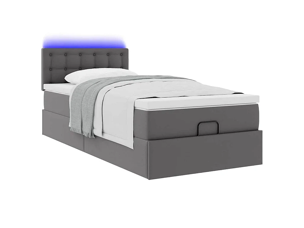 Struttura Letto Pouf con Materasso Grigio 90x200 cm Similpelle