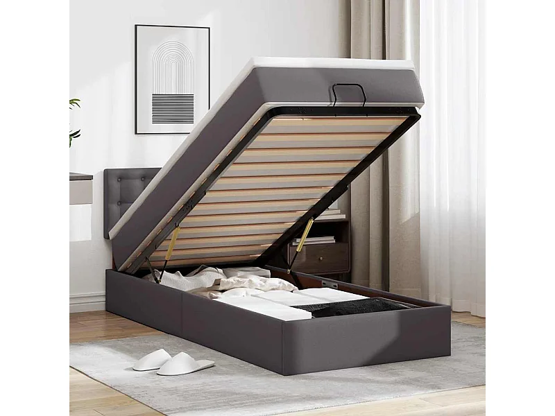 Ottoman bed met matrassen en LED's 90x200cm kunstleer grijs
