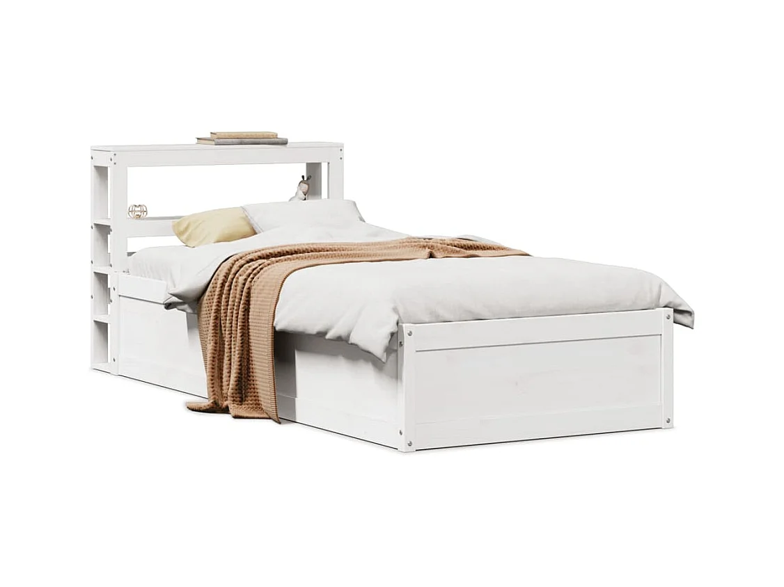 Estructura de cama con cabecero madera de pino blanca 90x200 cm