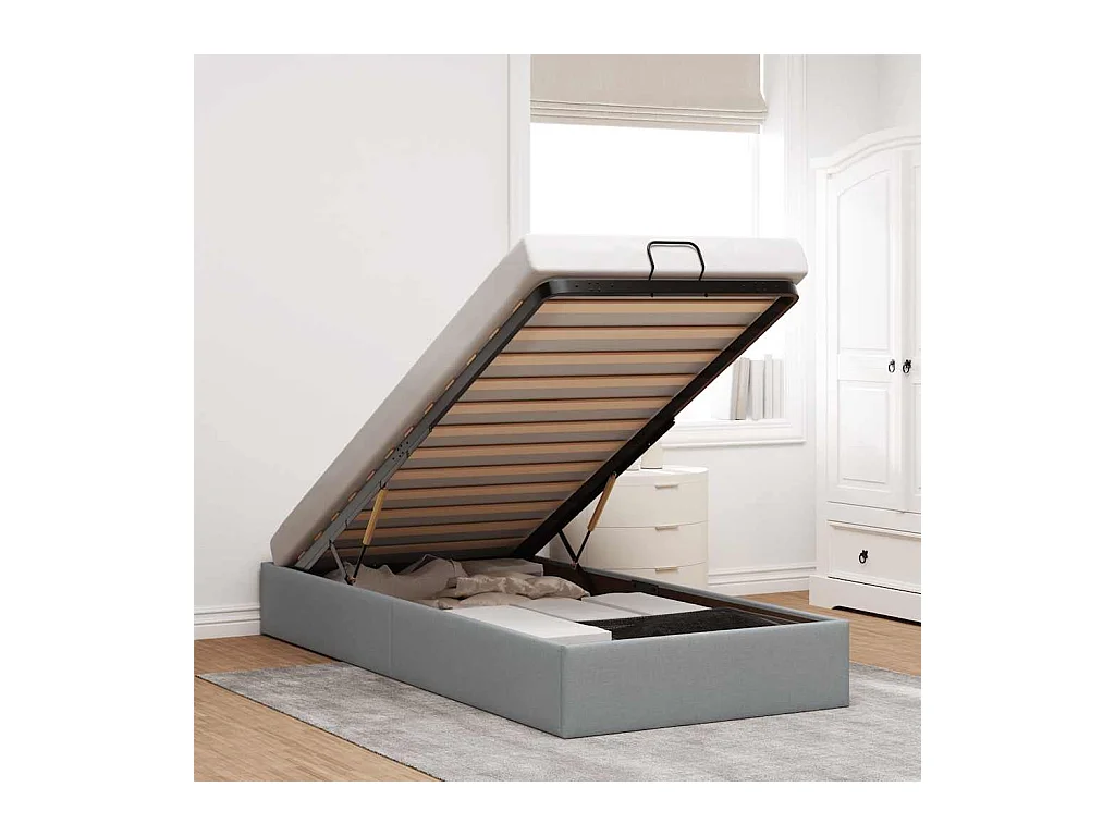 Ottoman-Bett ohne Matratze Hellgrau 100x200 cm Stoff