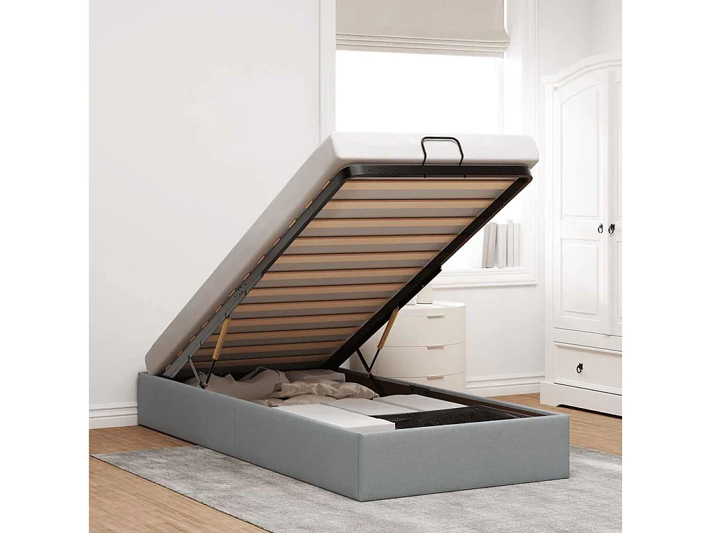 Estrutura de cama otomana sem colchão 100x200 cm cinzento claro