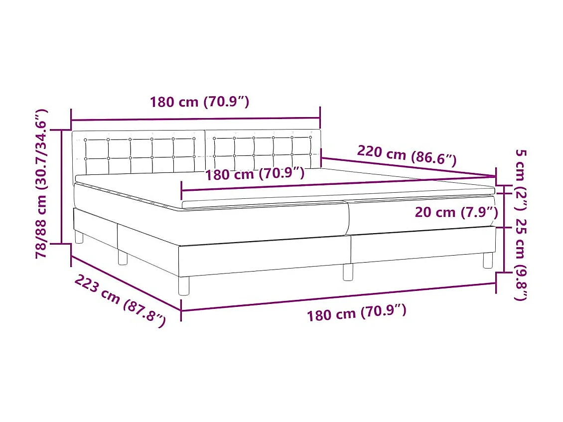 Giroletto a Molle con Materasso Nero 180x220 cm in Velluto